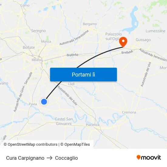 Cura Carpignano to Coccaglio map