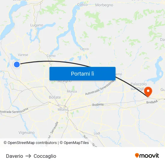 Daverio to Coccaglio map