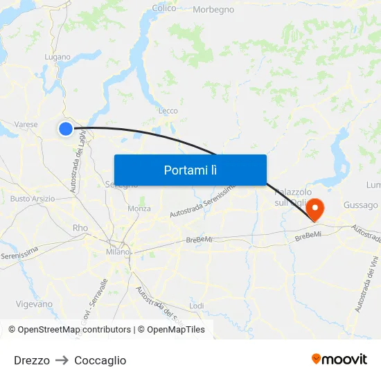 Drezzo to Coccaglio map