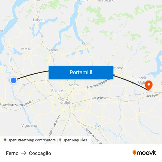 Ferno to Coccaglio map