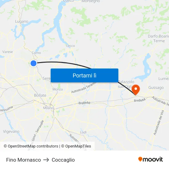 Fino Mornasco to Coccaglio map