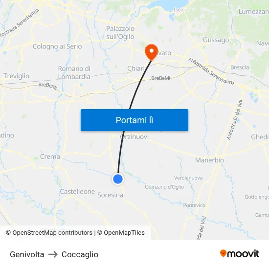 Genivolta to Coccaglio map
