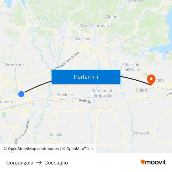 Gorgonzola to Coccaglio map