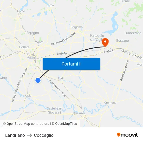 Landriano to Coccaglio map