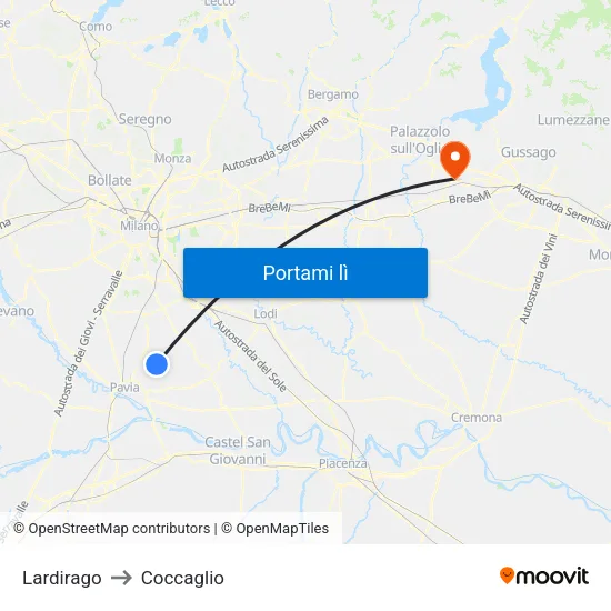 Lardirago to Coccaglio map