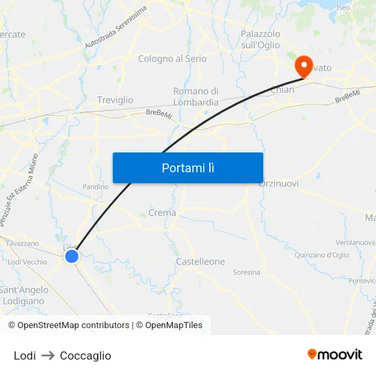 Lodi to Coccaglio map