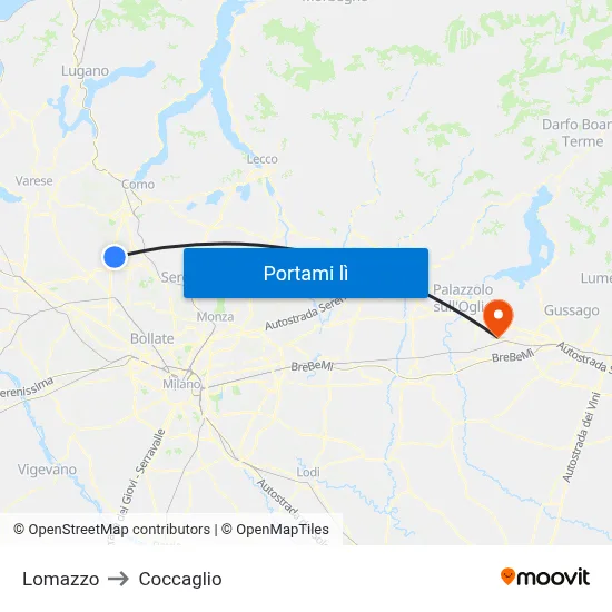 Lomazzo to Coccaglio map