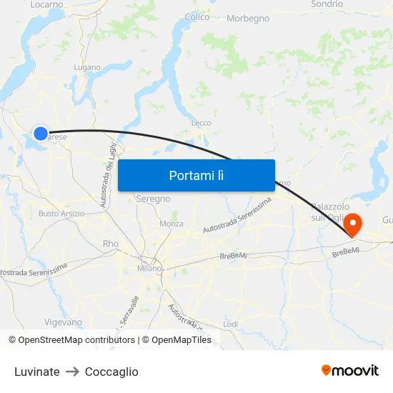 Luvinate to Coccaglio map