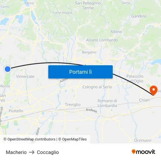 Macherio to Coccaglio map