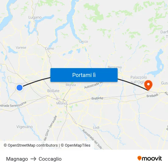 Magnago to Coccaglio map