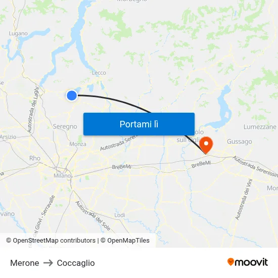 Merone to Coccaglio map