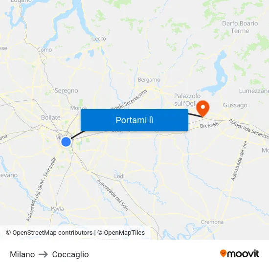 Milano to Coccaglio map
