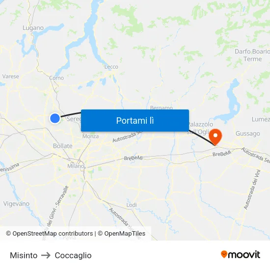 Misinto to Coccaglio map