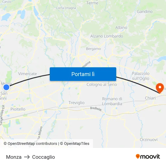 Monza to Coccaglio map