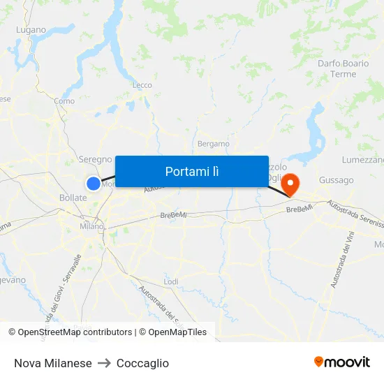 Nova Milanese to Coccaglio map