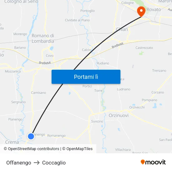 Offanengo to Coccaglio map