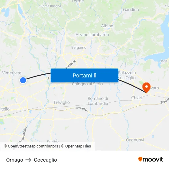 Ornago to Coccaglio map