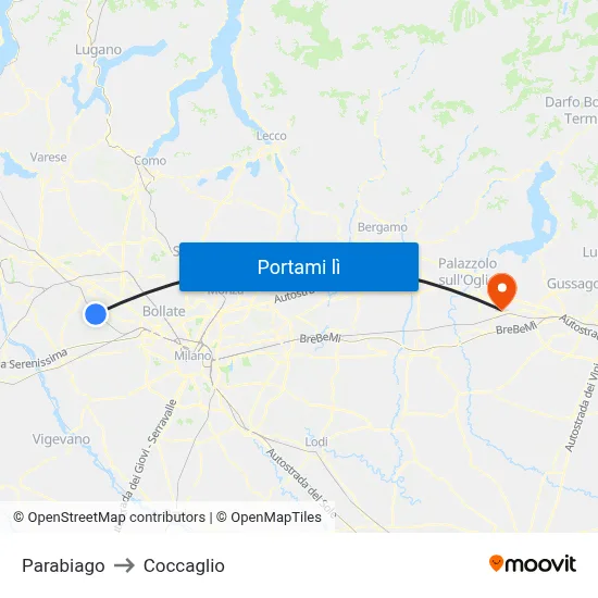 Parabiago to Coccaglio map