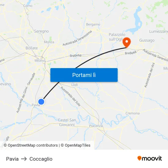 Pavia to Coccaglio map