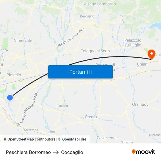 Peschiera Borromeo to Coccaglio map