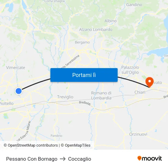 Pessano Con Bornago to Coccaglio map