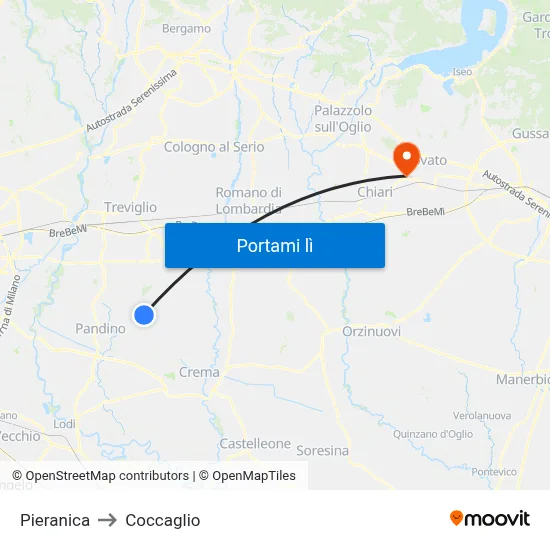 Pieranica to Coccaglio map