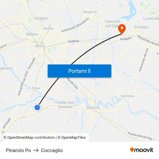 Pinarolo Po to Coccaglio map