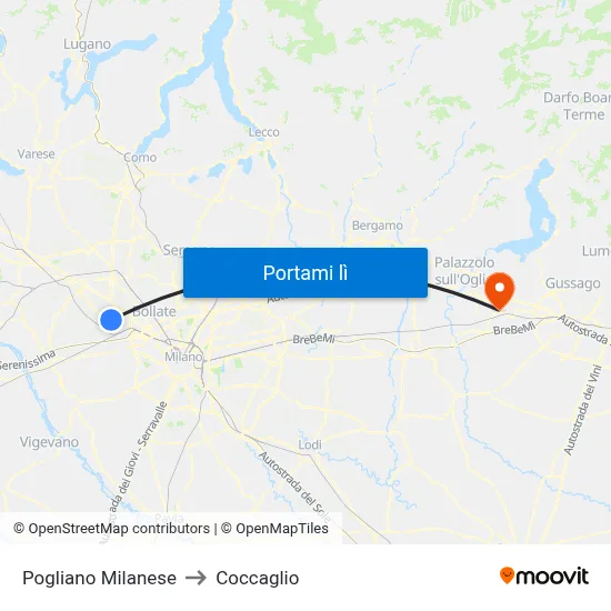 Pogliano Milanese to Coccaglio map