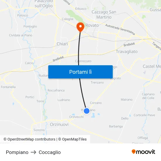 Pompiano to Coccaglio map