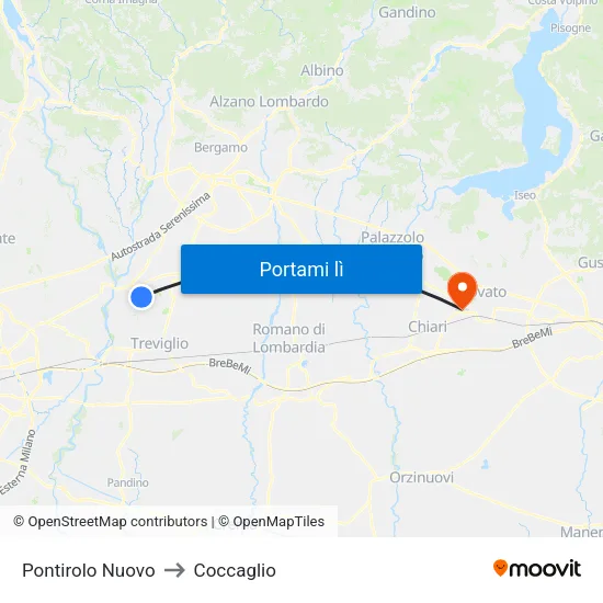 Pontirolo Nuovo to Coccaglio map