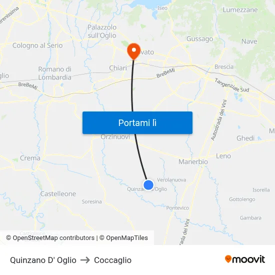 Quinzano D' Oglio to Coccaglio map
