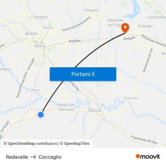 Redavalle to Coccaglio map
