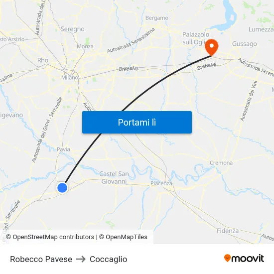 Robecco Pavese to Coccaglio map