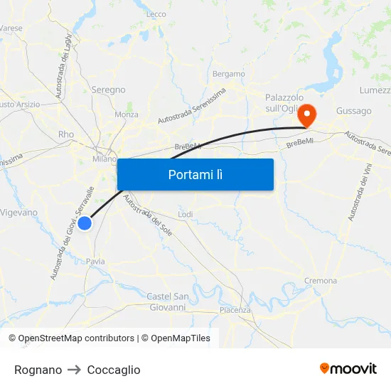 Rognano to Coccaglio map