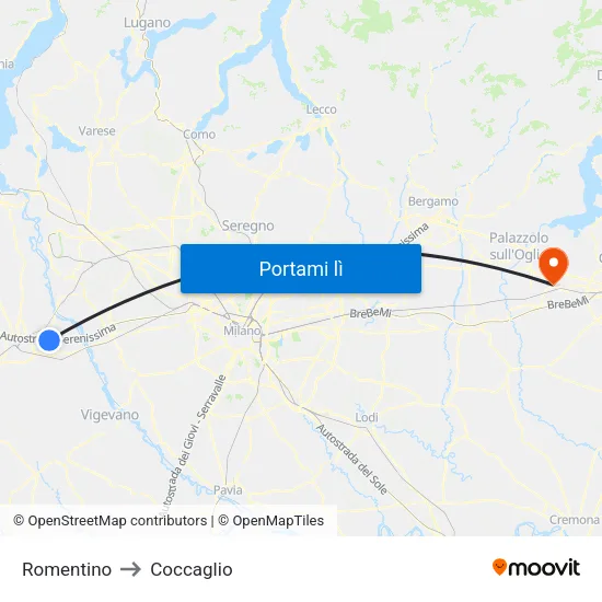 Romentino to Coccaglio map