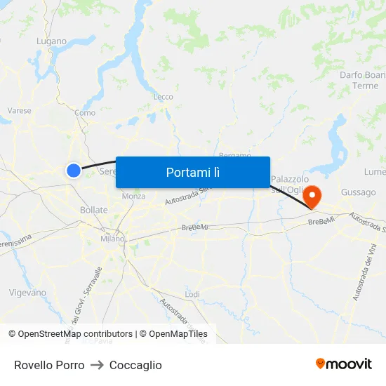 Rovello Porro to Coccaglio map