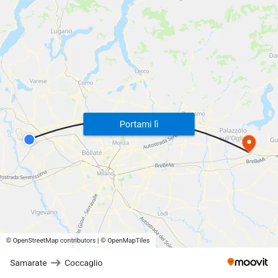 Samarate to Coccaglio map
