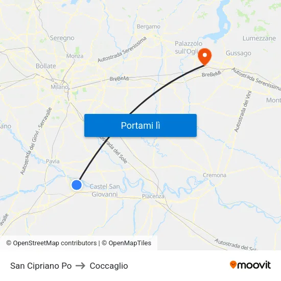 San Cipriano Po to Coccaglio map