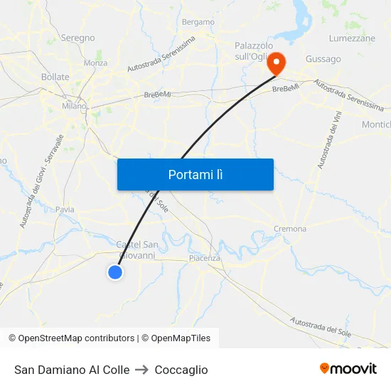 San Damiano Al Colle to Coccaglio map