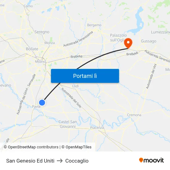San Genesio Ed Uniti to Coccaglio map