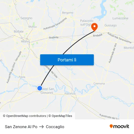 San Zenone Al Po to Coccaglio map