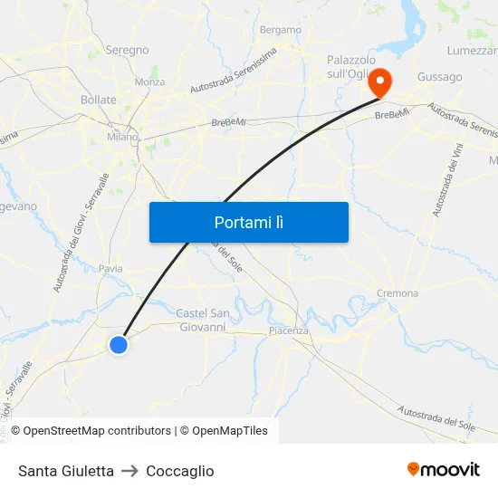 Santa Giuletta to Coccaglio map