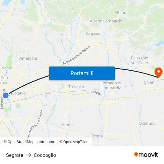 Segrate to Coccaglio map