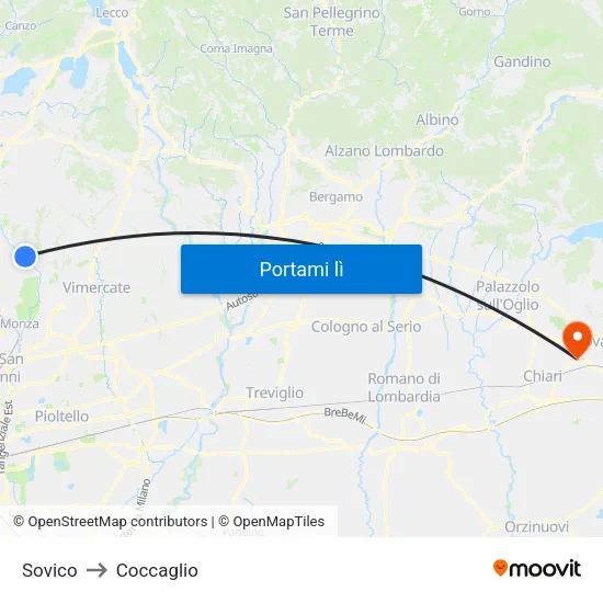 Sovico to Coccaglio map