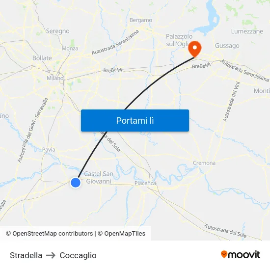 Stradella to Coccaglio map