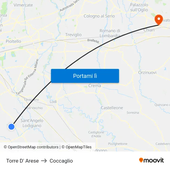 Torre D' Arese to Coccaglio map