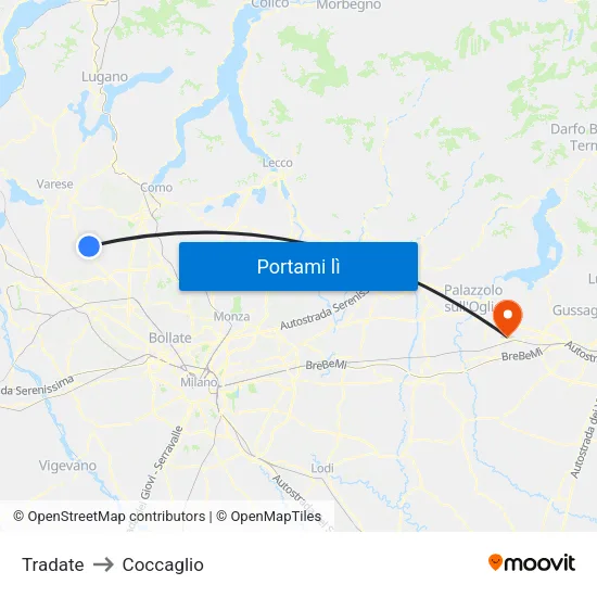 Tradate to Coccaglio map