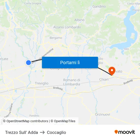 Trezzo Sull' Adda to Coccaglio map