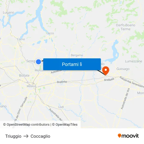 Triuggio to Coccaglio map