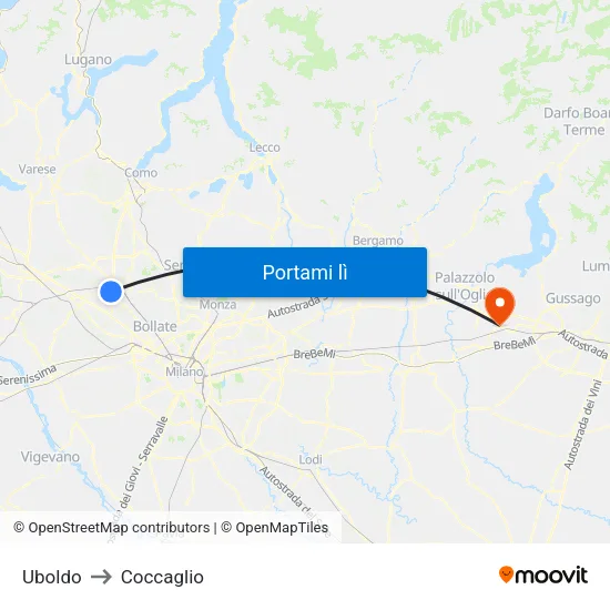 Uboldo to Coccaglio map